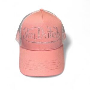 Von Dutch Light Pink Rhinestone Trucker Hat